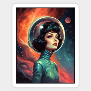 Retro Astronaut Girl Sticker